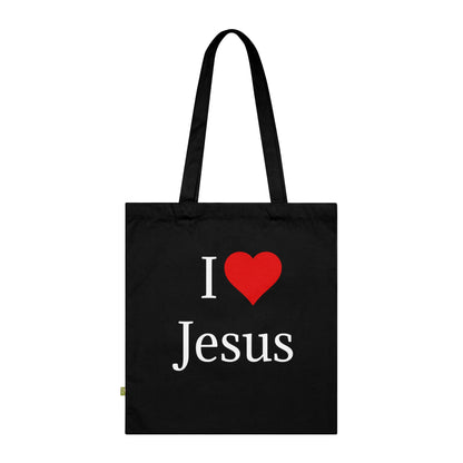 I Love Jesus Tote Bag Black 15" x 16.5"