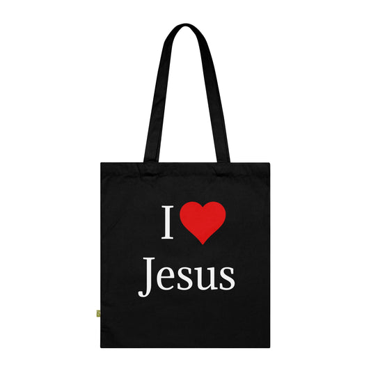 I Love Jesus Tote Bag Black 15" x 16.5"