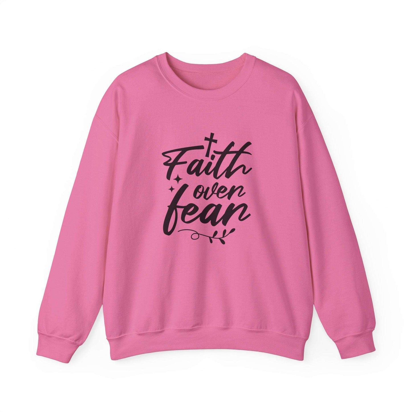 Faith Over Fear Crewneck Sweatshirt Safety Pink