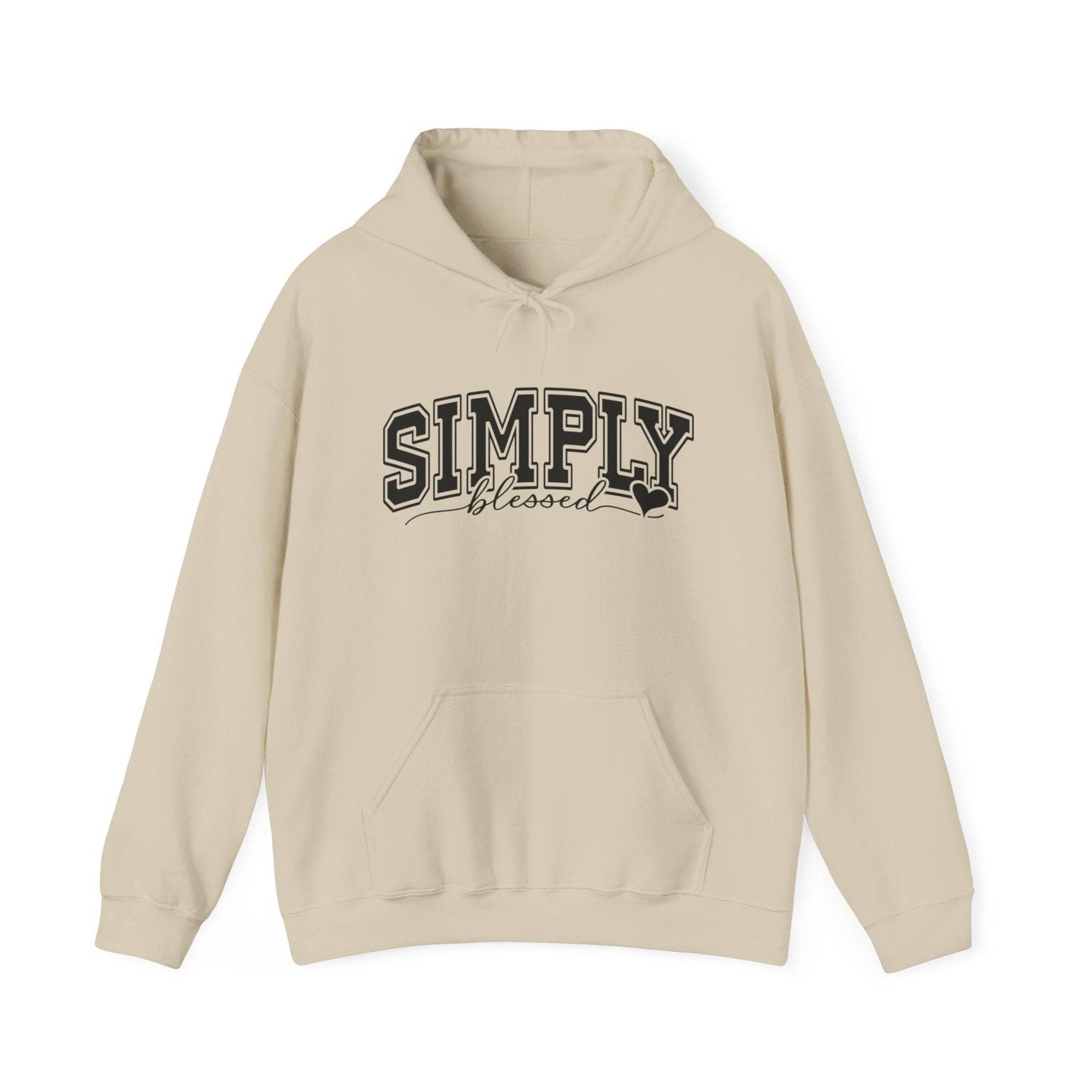 Beige Simply Blessed Hoodie with front pocket and hood.