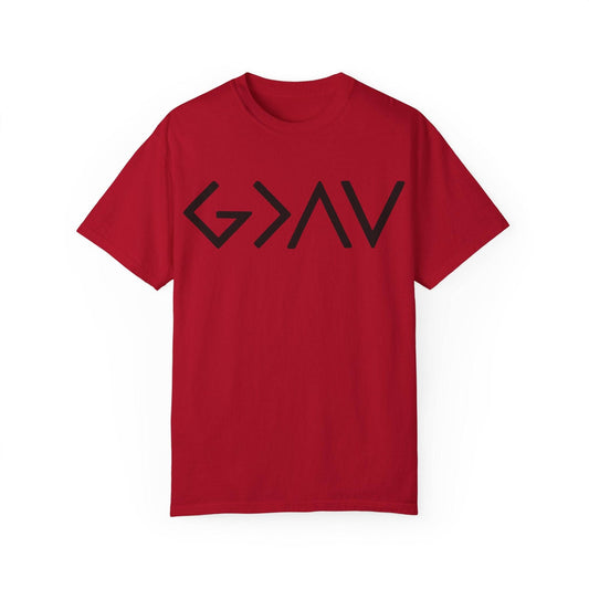 Red God Is Greater T-Shirt with bold black design