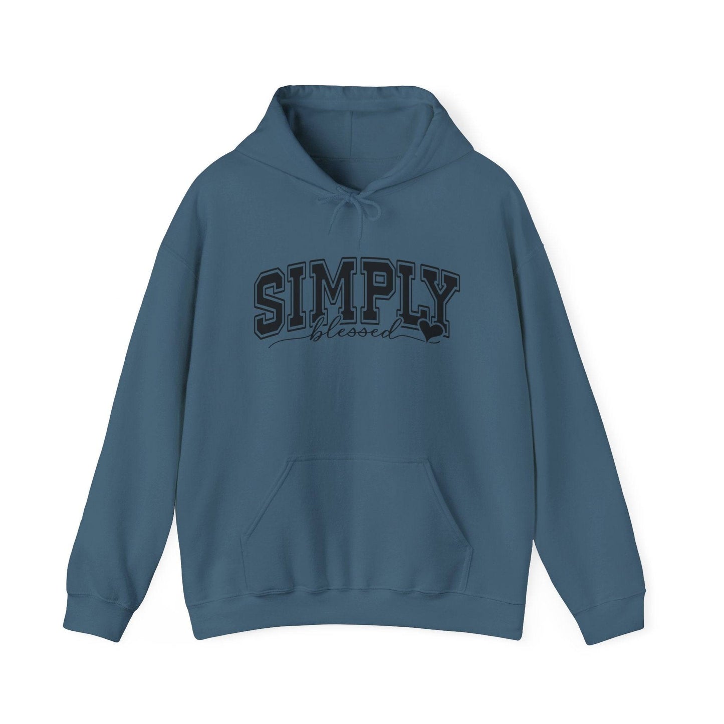 Blue Simply Blessed Hoodie with front pocket and hood.