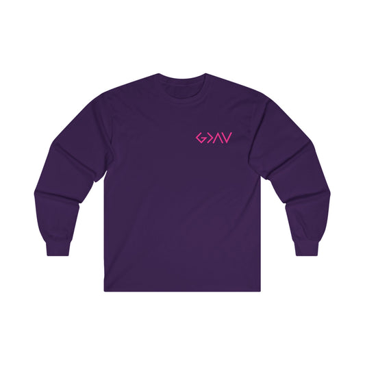 God Is Greater Long Sleeve Tee Purple