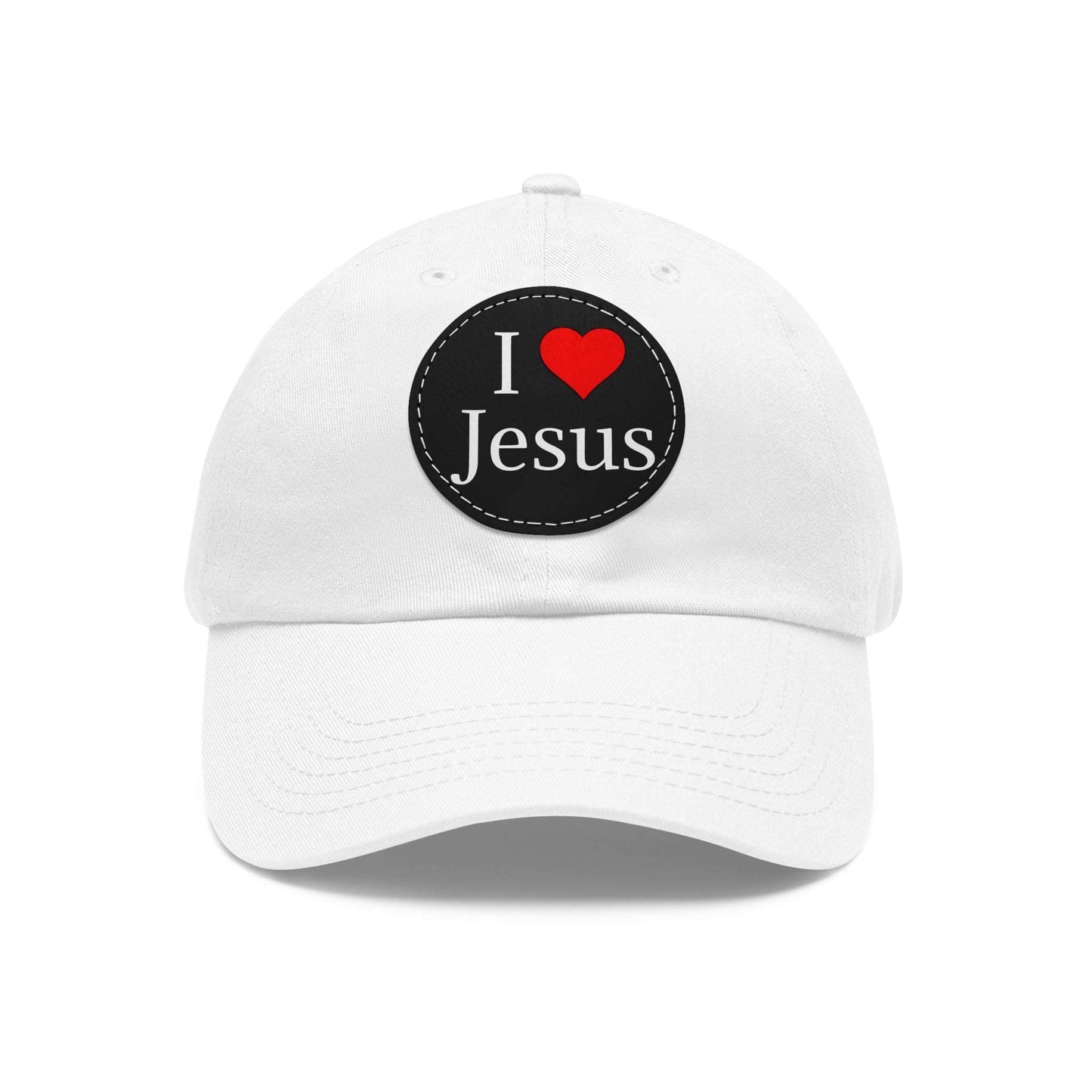 I Love Jesus Cap White Black patch Circle One size