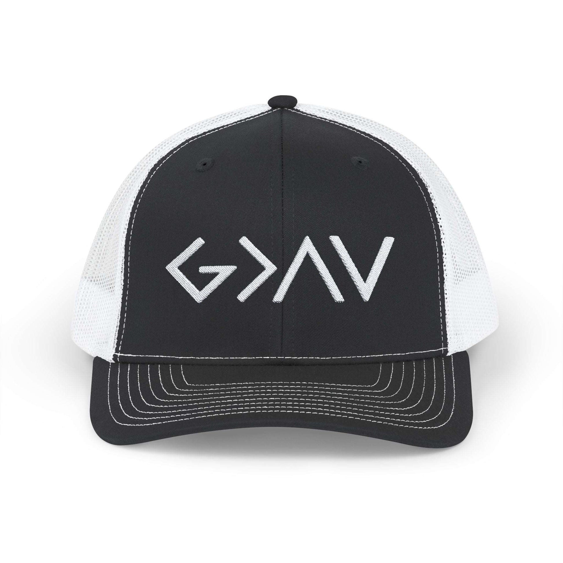 God is Greater Snapback Cap Black White One size