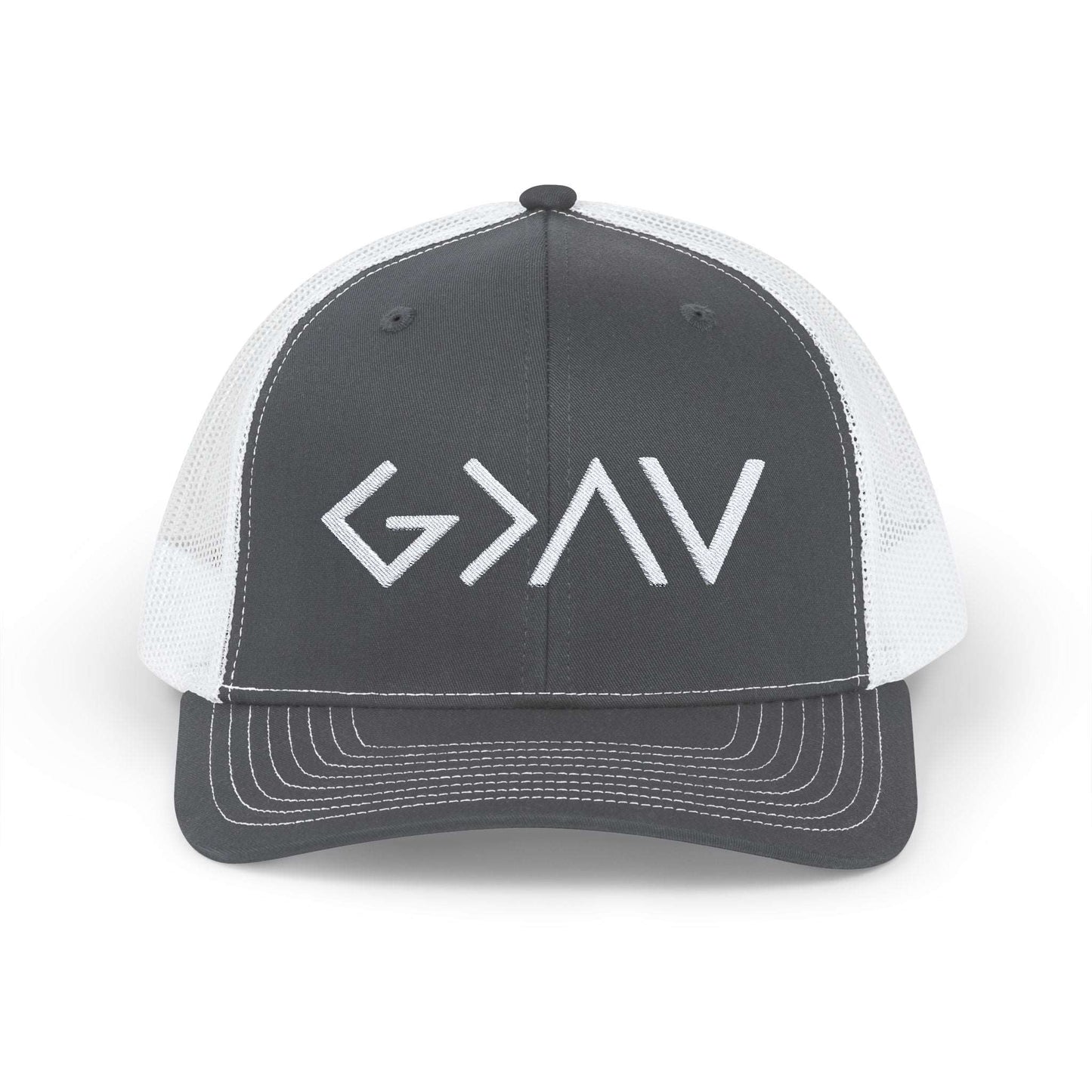 God is Greater Snapback Cap Charcoal White One size