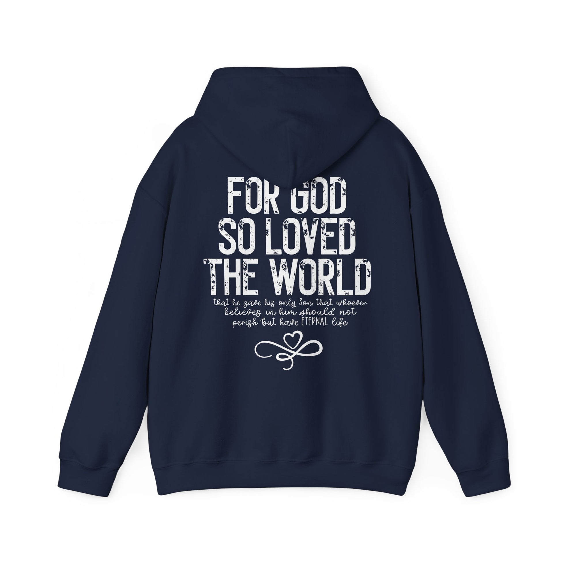Christian Apparel | John 3:16 Hoodie Navy Back | Jirehway.com
