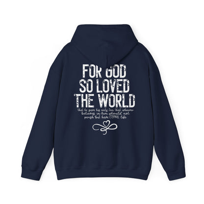 Christian Apparel | John 3:16 Hoodie Navy Back | Jirehway.com
